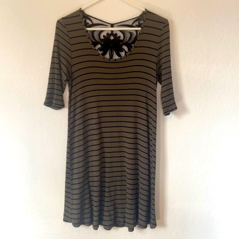 Green and black striped dress
